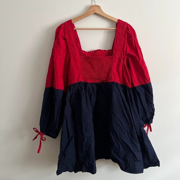 Damson Madder Piarra Mini Smock Dress – Red & Navy - Picture 3 of 4